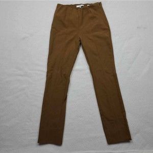 Vince Womens Straight Leg Pants Brown Mid Rise Side Zipper Slit Stretch XS